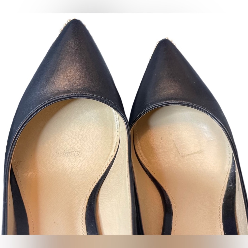 Coach Black Leather Pointed Toe Pumps with Gold Braided Trim - Picture 6 of 14